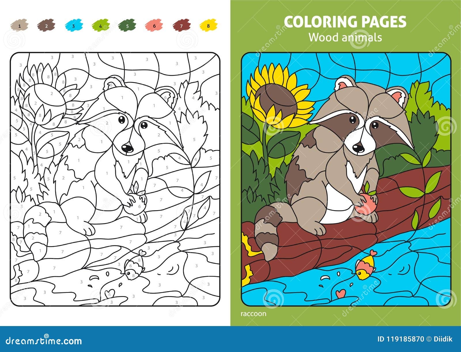 Wood Animals Coloring Page For Kids Raccoon Stock Vector Illustration Of Book Blue 119185870