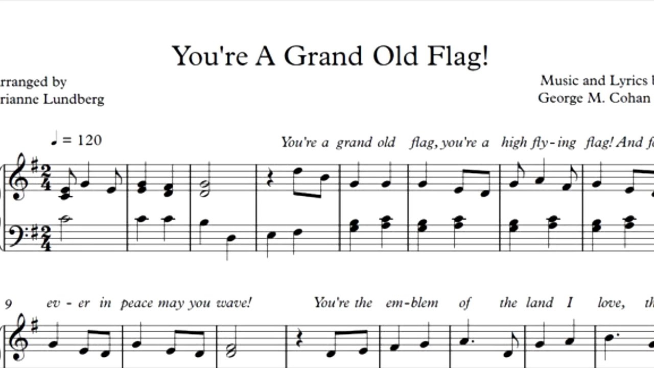 You re A Grand Old Flag Easy Piano Patriotic Sheet Music YouTube