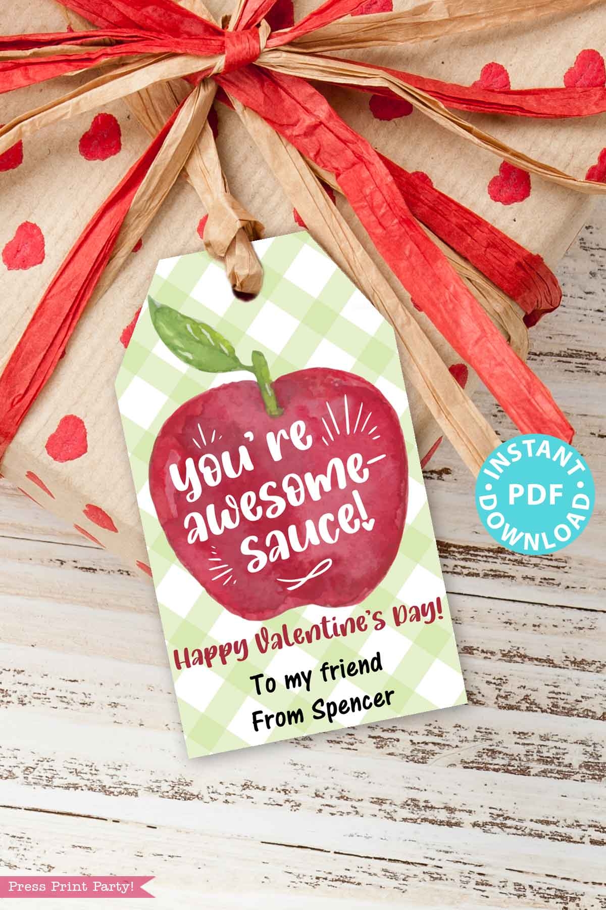 You re Awesomesauce Kids Valentines Applesauce Gift Tags Press Print Party 