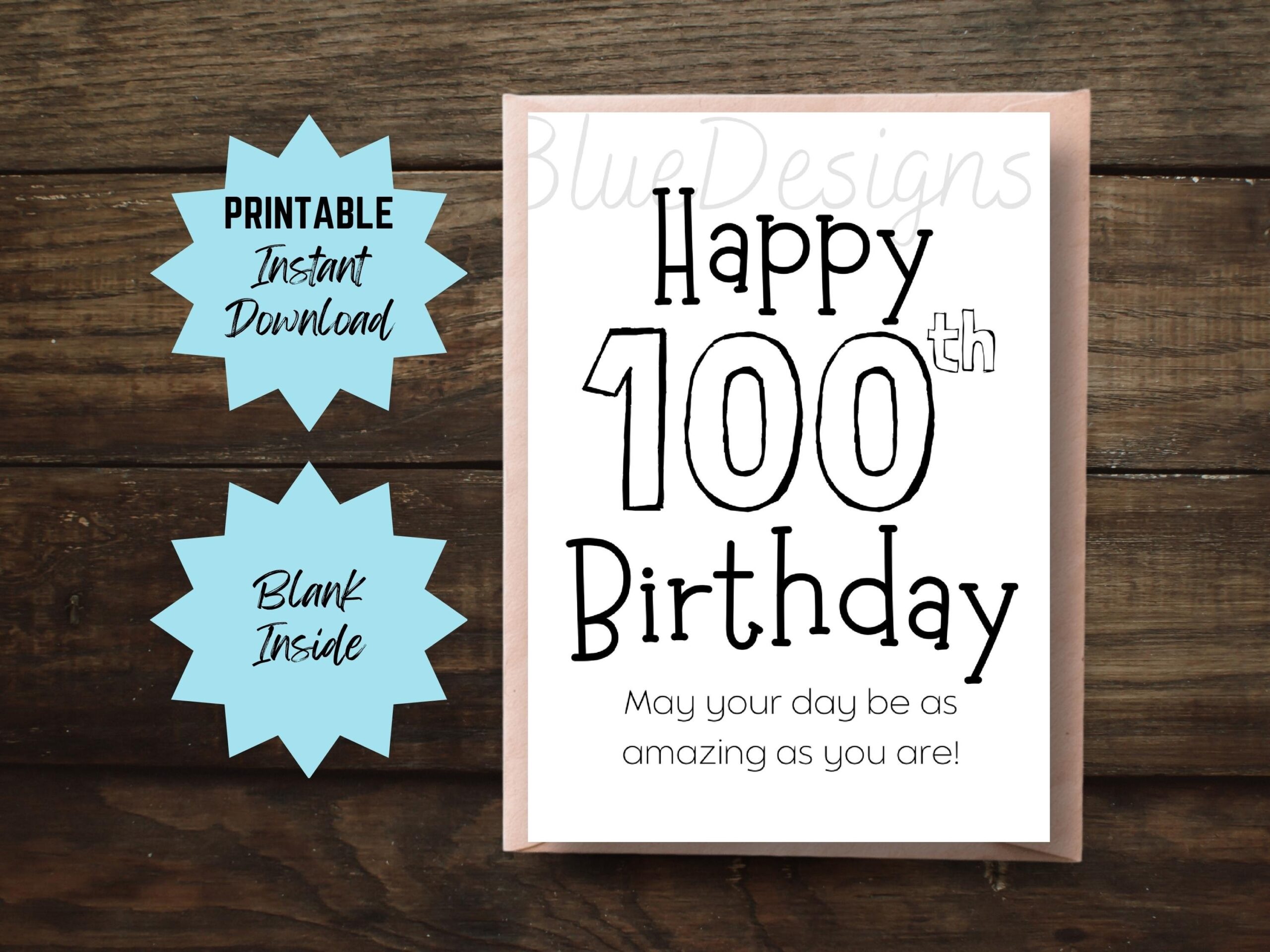 100th Birthday Card Printable Simple Happy 100 Birthday Card Grandma Or Grandpa Birthday Gift Hundredth Birthday Card Etsy Canada