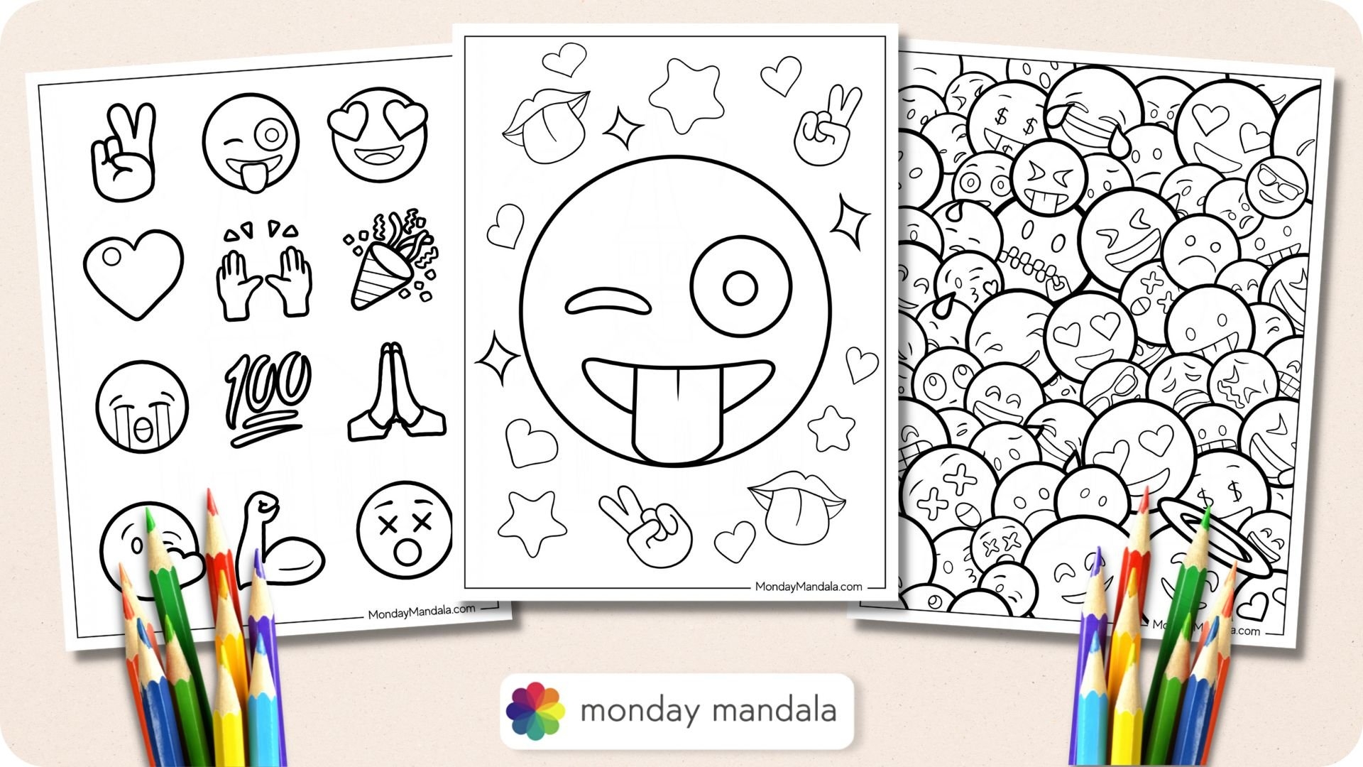 Printable Coloring Funny Emoji Faces