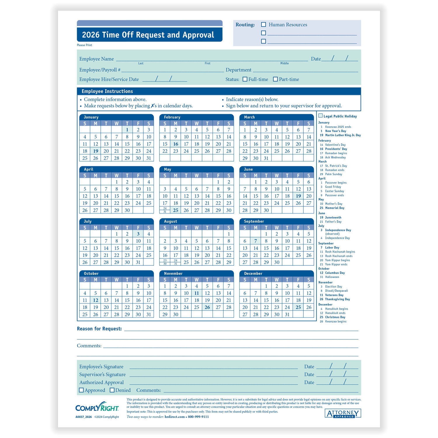Printable Vacation Request Form 2025