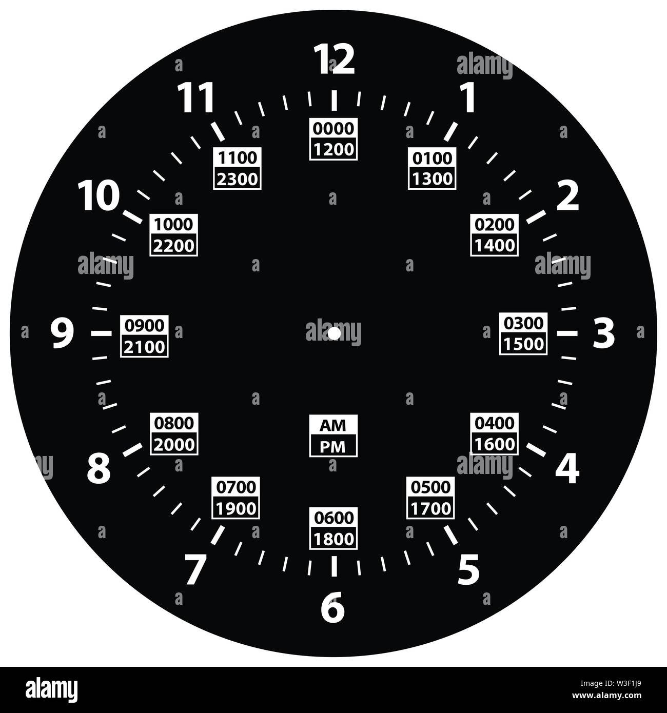 24 Hour Military Time And Standard Time Combo Clock Black Template Isolated Vector Illustration Stock Vector Image Art Alamy