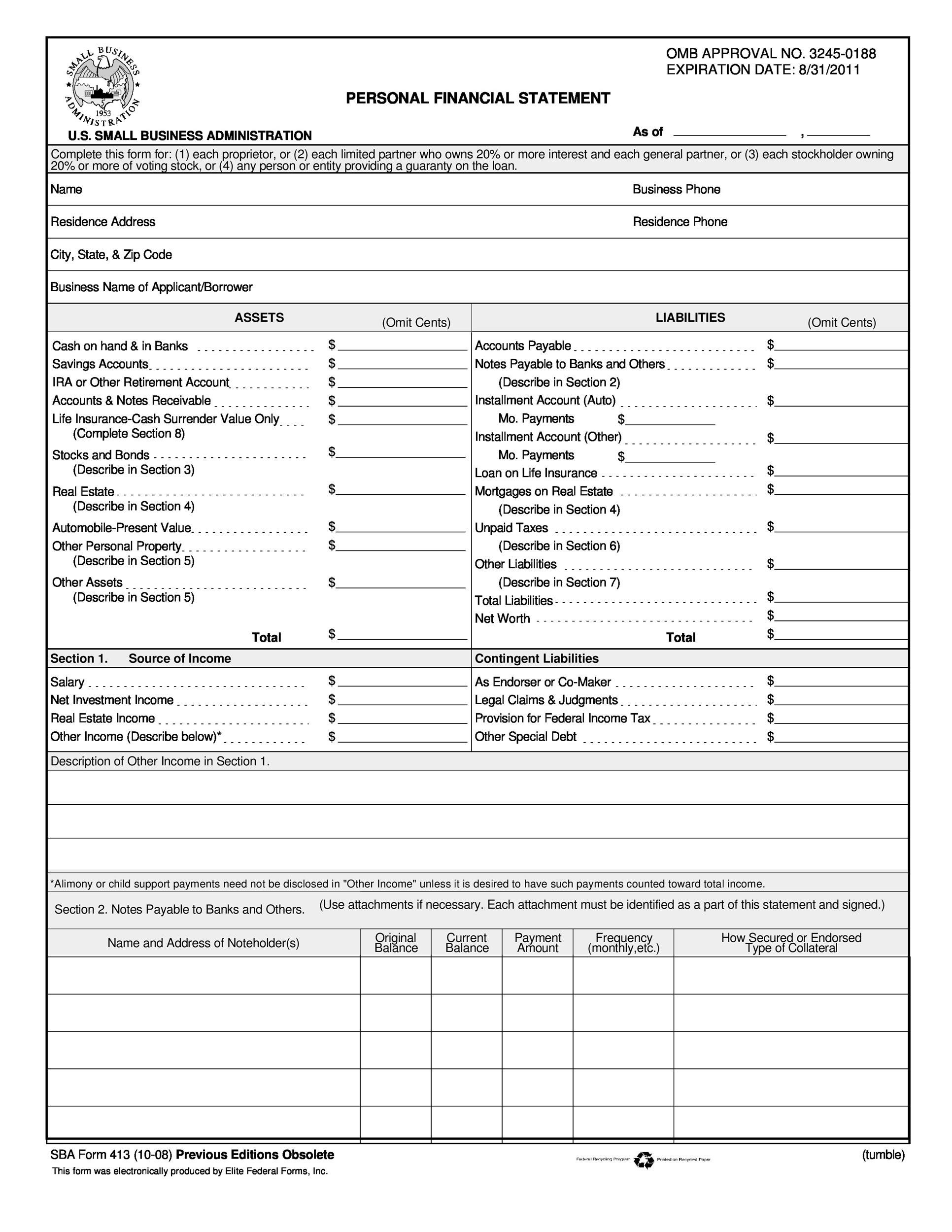Printable Business Financial Statement Form