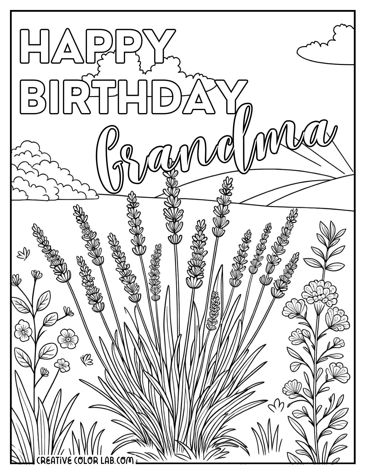 Happy Birthday Grandma Printable Coloring Card
