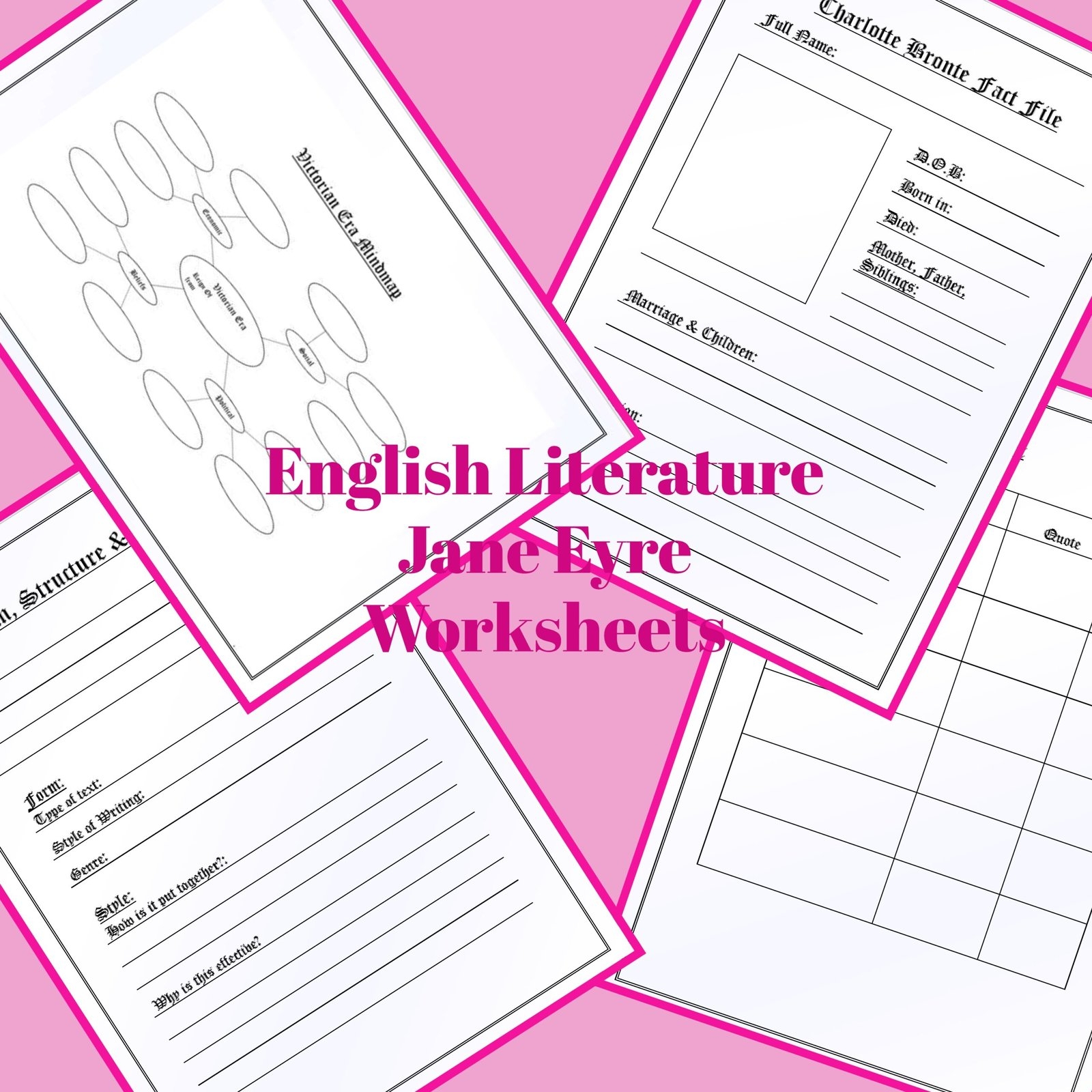 5 Worksheets To Enhance Jane Eyre Study Victorian Period Mind Map Exam Planning And More