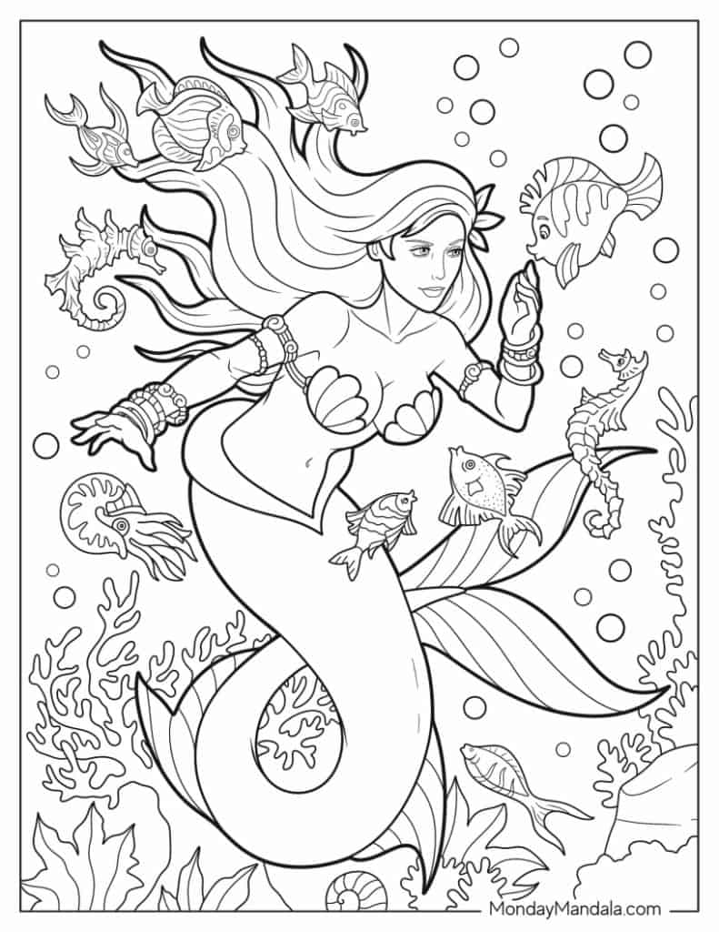 50 Mermaid Coloring Pages Free PDF Printables 