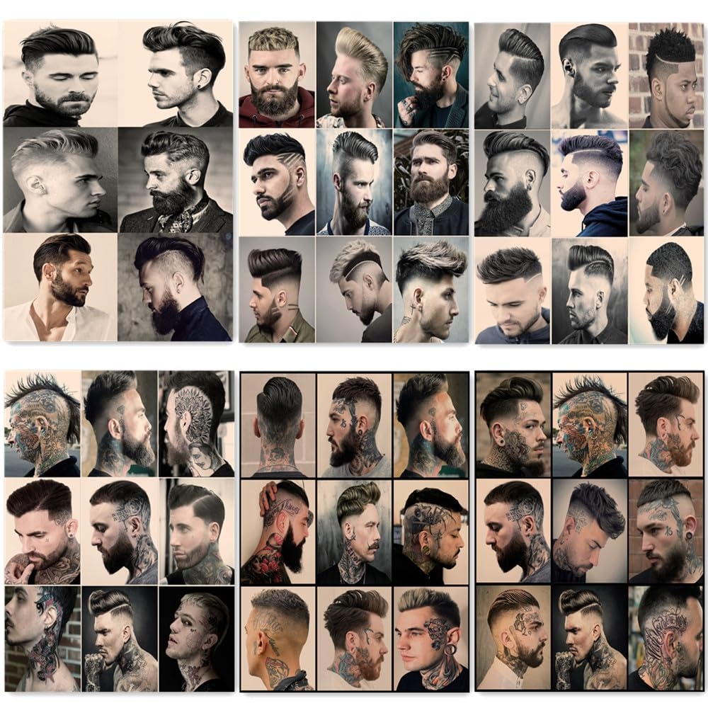 6 PCS Nostalgic Retro Mens Hairstyles Poster And Print Wall Charts Haircut Shave Hairdressing Ad Wall Painting Vintage Barber Shop Wall Decor Sticker A8 Amazon ca Beauty Personal Care