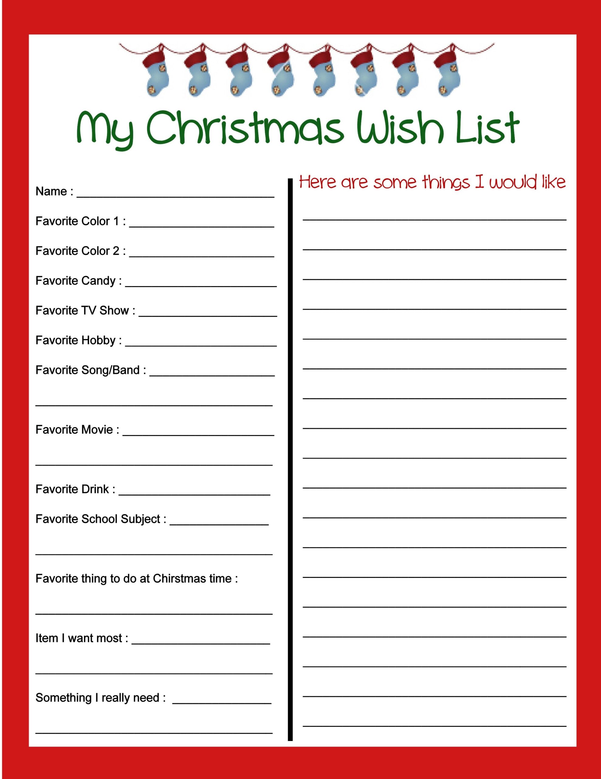Santa Wish List Printable Free