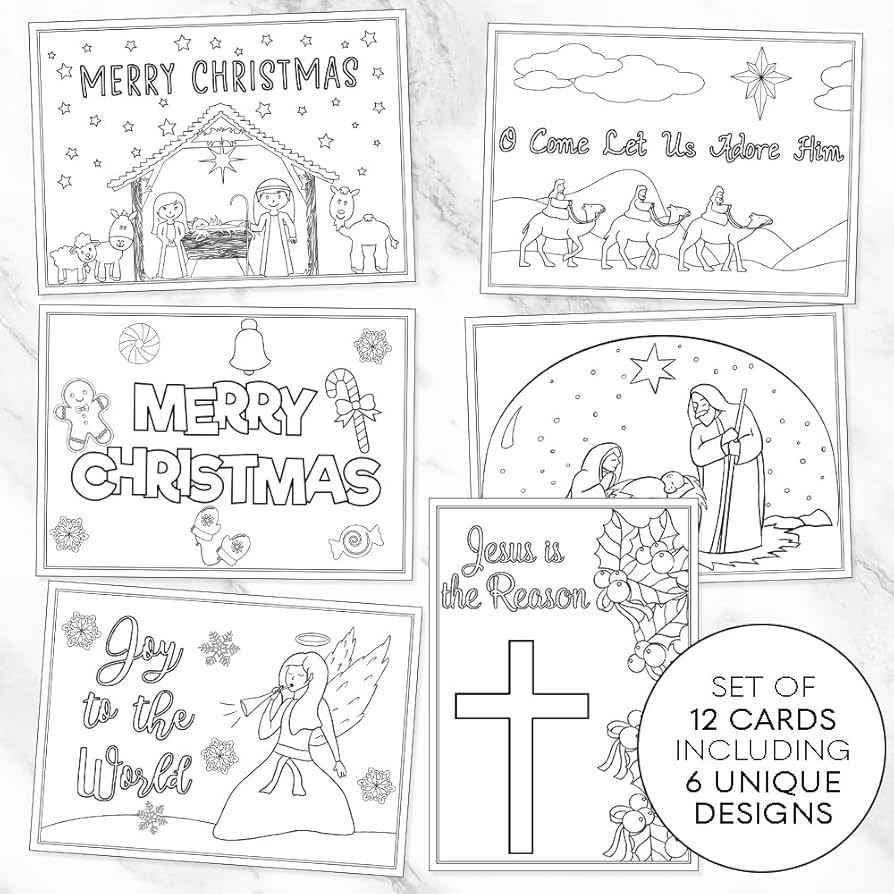 Amazon Color Your Own Christmas Cards Religious Kids Xmas Children Coloring With Envelopes 12 Count Office Products