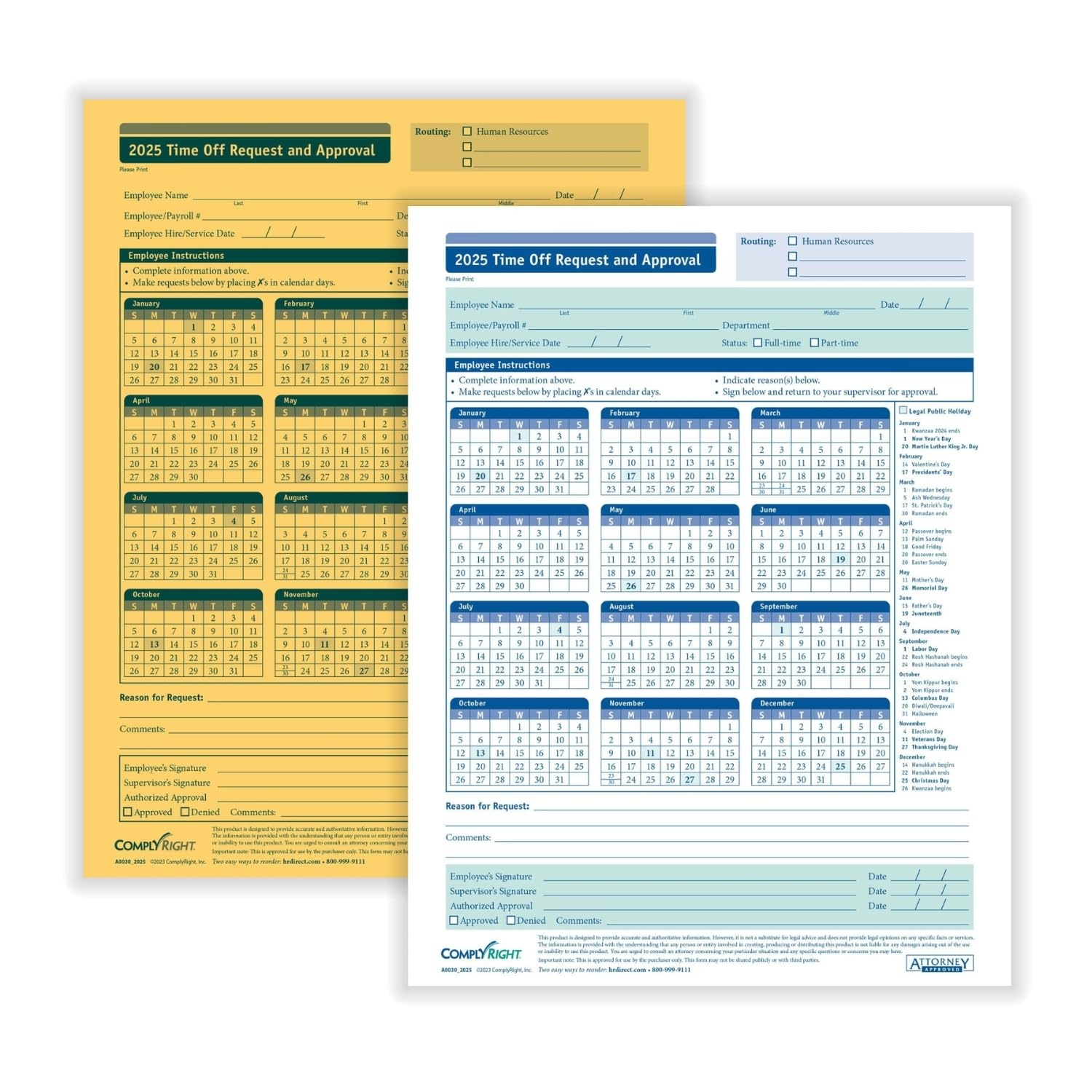 Amazon ComplyRight 2025 Time Off Request And Approval Form 2 Part Pack Of 50 Office Products