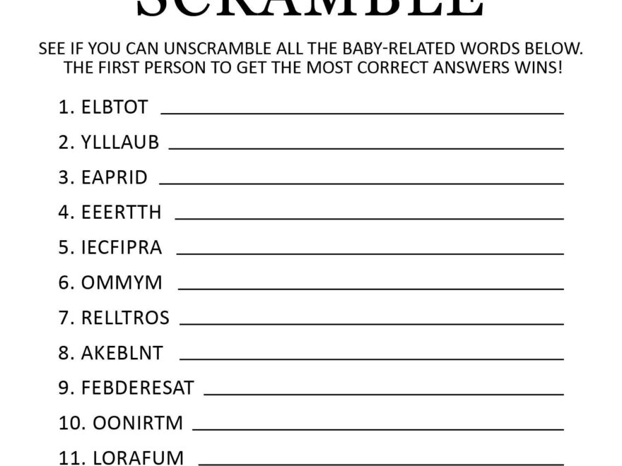 Baby Shower Word Scramble Baby Shower Game Printable Word Scramble Baby Girl Shower Printable Fun Baby Shower Game Baby Shower Games Etsy