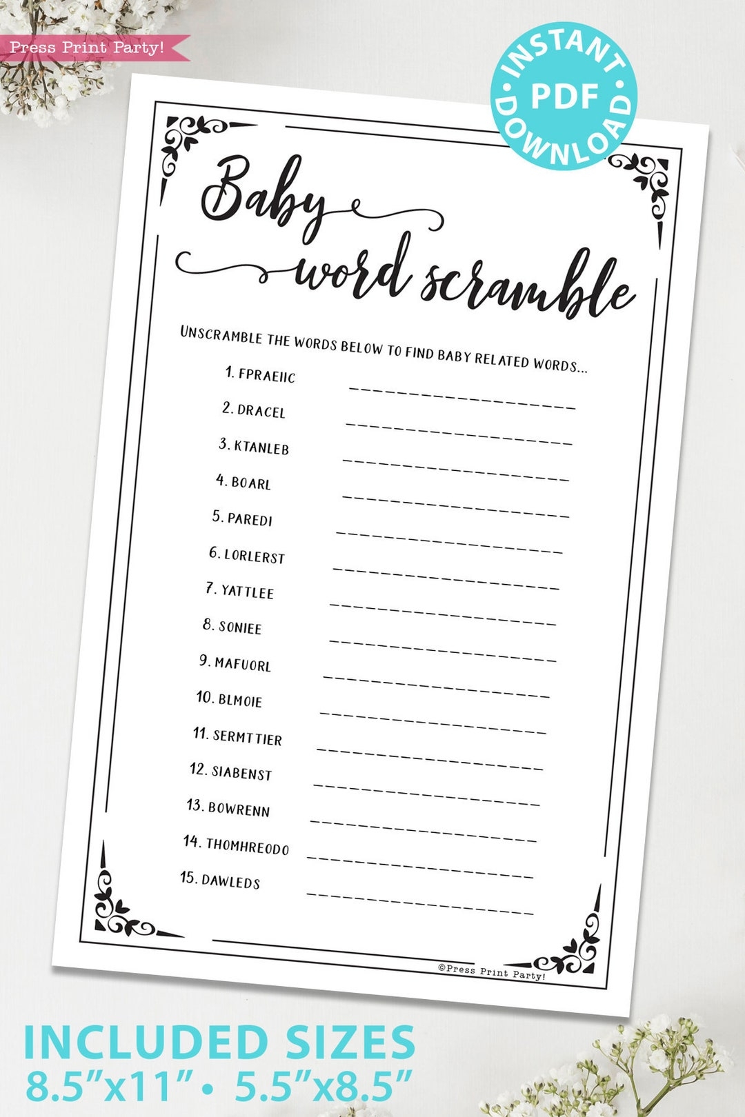 Printable Baby Shower Word Scramble