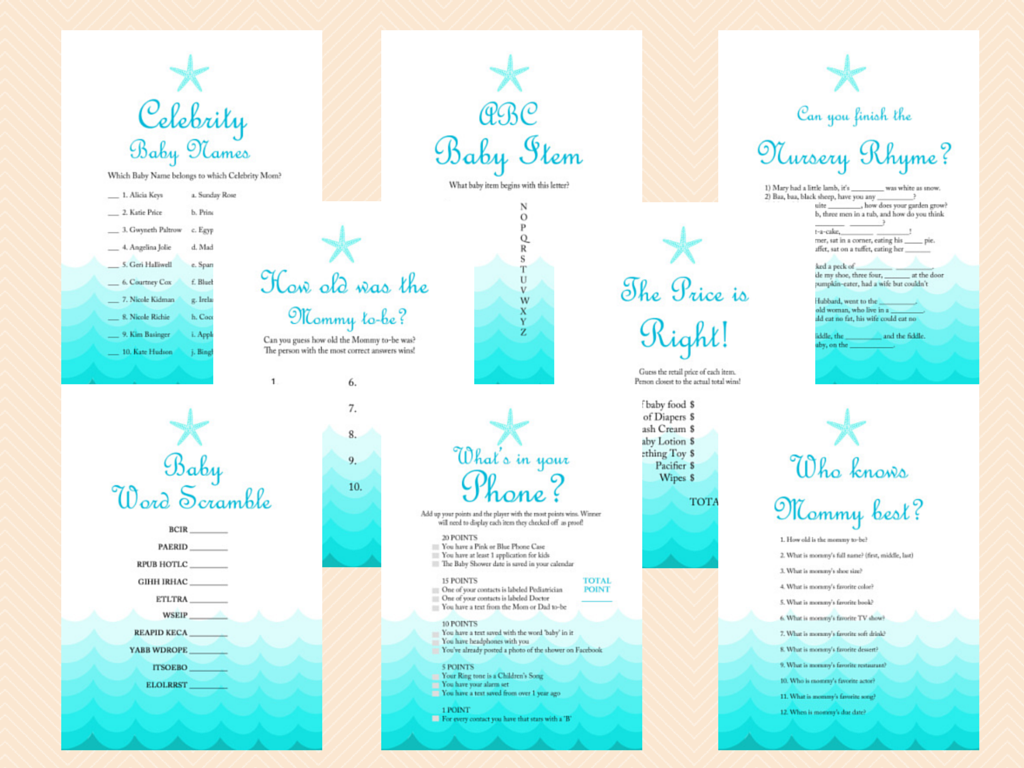 Beach Nautical Baby Shower Games Magical Printable