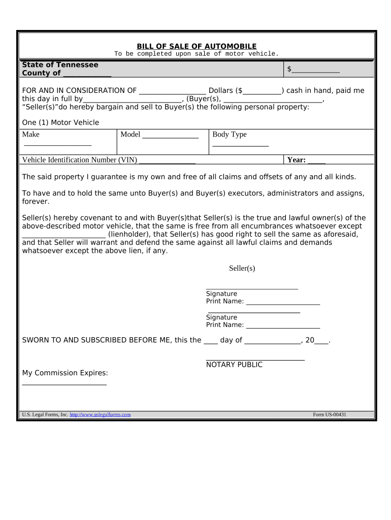 Printable Bill Of Sale Tn
