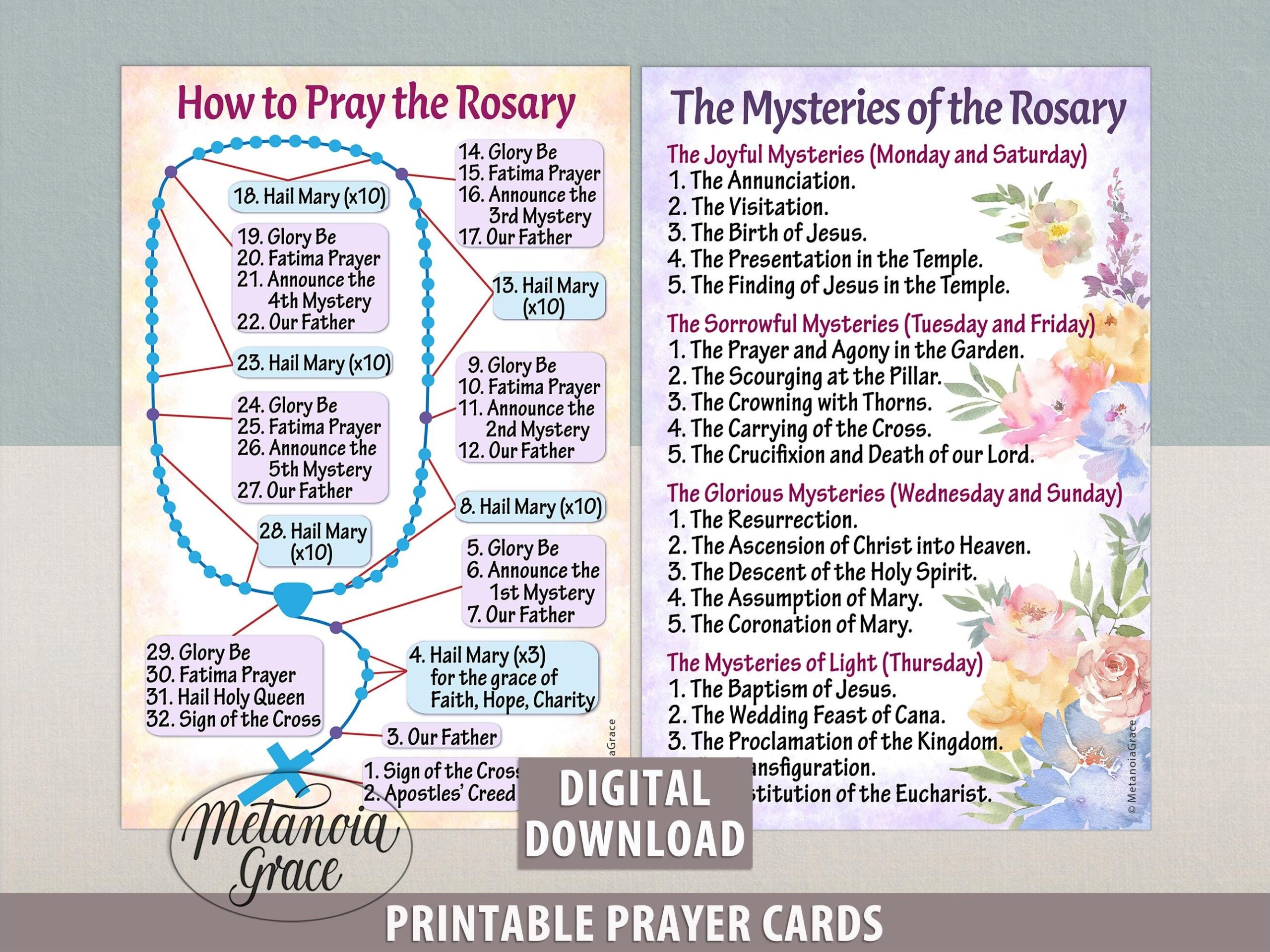 Buy Printable Rosary Prayer Cards Holy Rosary Diagram Our Lady Rosary How To Pray The Rosary Mysteries Of The Rosary Digital Download Pdf Online In India Etsy