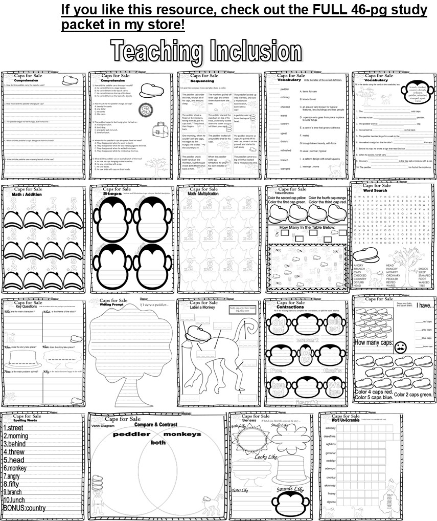 Caps For Sale Reading Quiz Test Story Scene Sequencing Worksheets Made By Teachers