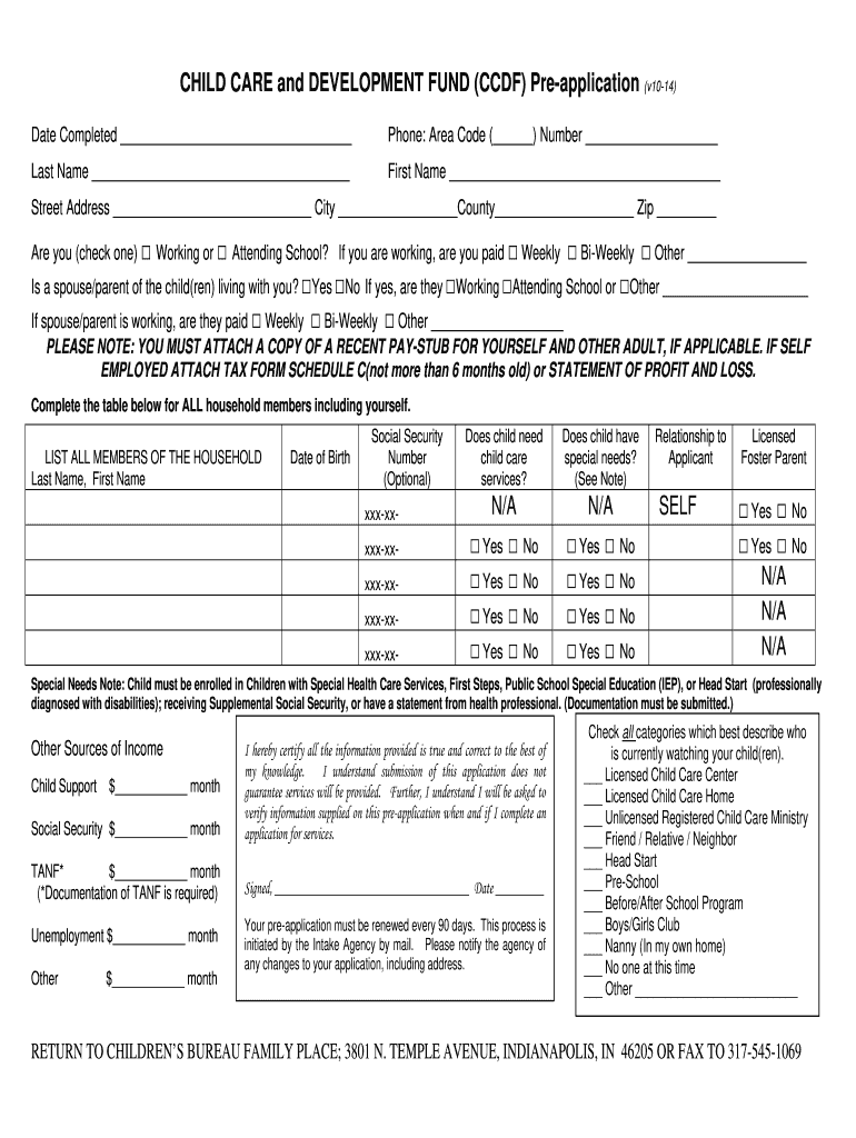 Child Pre Application Fill Online Printable Fillable Blank PdfFiller
