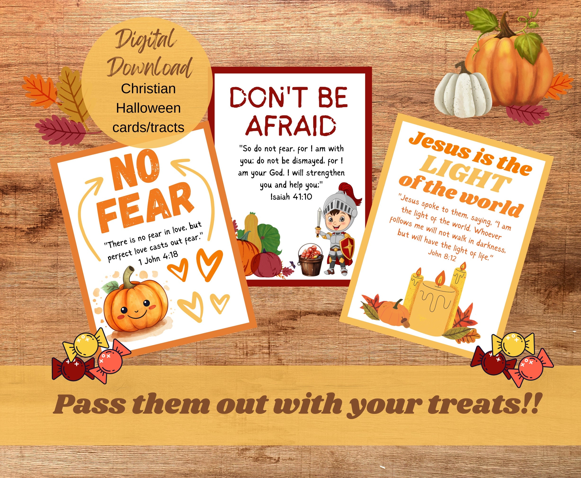 Christian Halloween Tracts Bible Verse Scripture Cards Fall Harvest Festival Positive Message Halloween Cards Trick Or Treat Candy Handouts Etsy