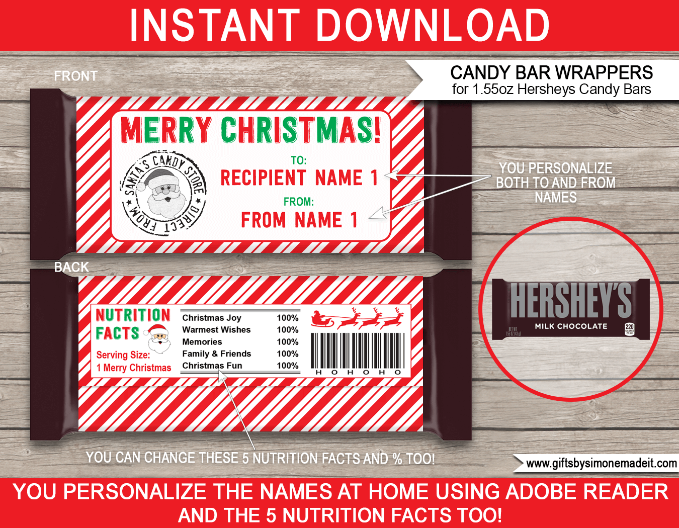 Christmas Candy Bar Wrapper Class Gift Template Personalized Gifts
