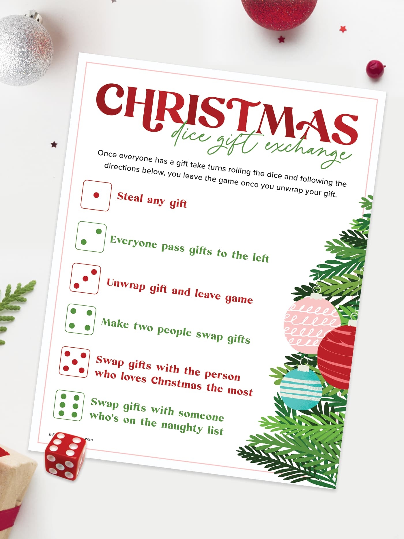 Christmas Dice Game FREE Printable For Gift Exchange Favorite Printables