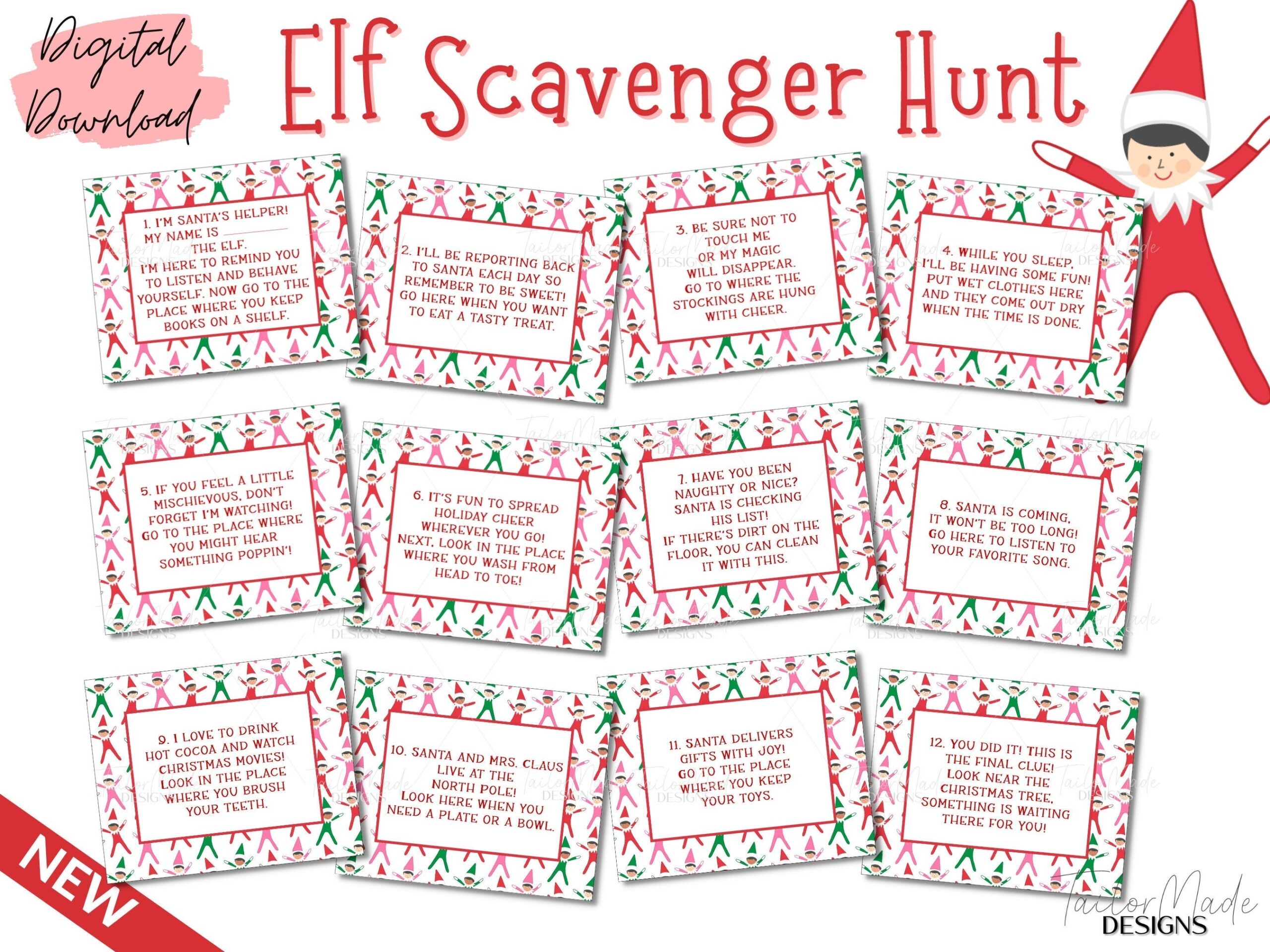 Elf On The Shelf Scavenger Hunt Printables
