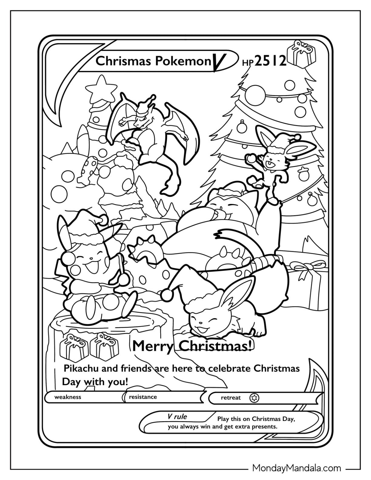 Kids Christmas Pikachu Coloring Pages Printable