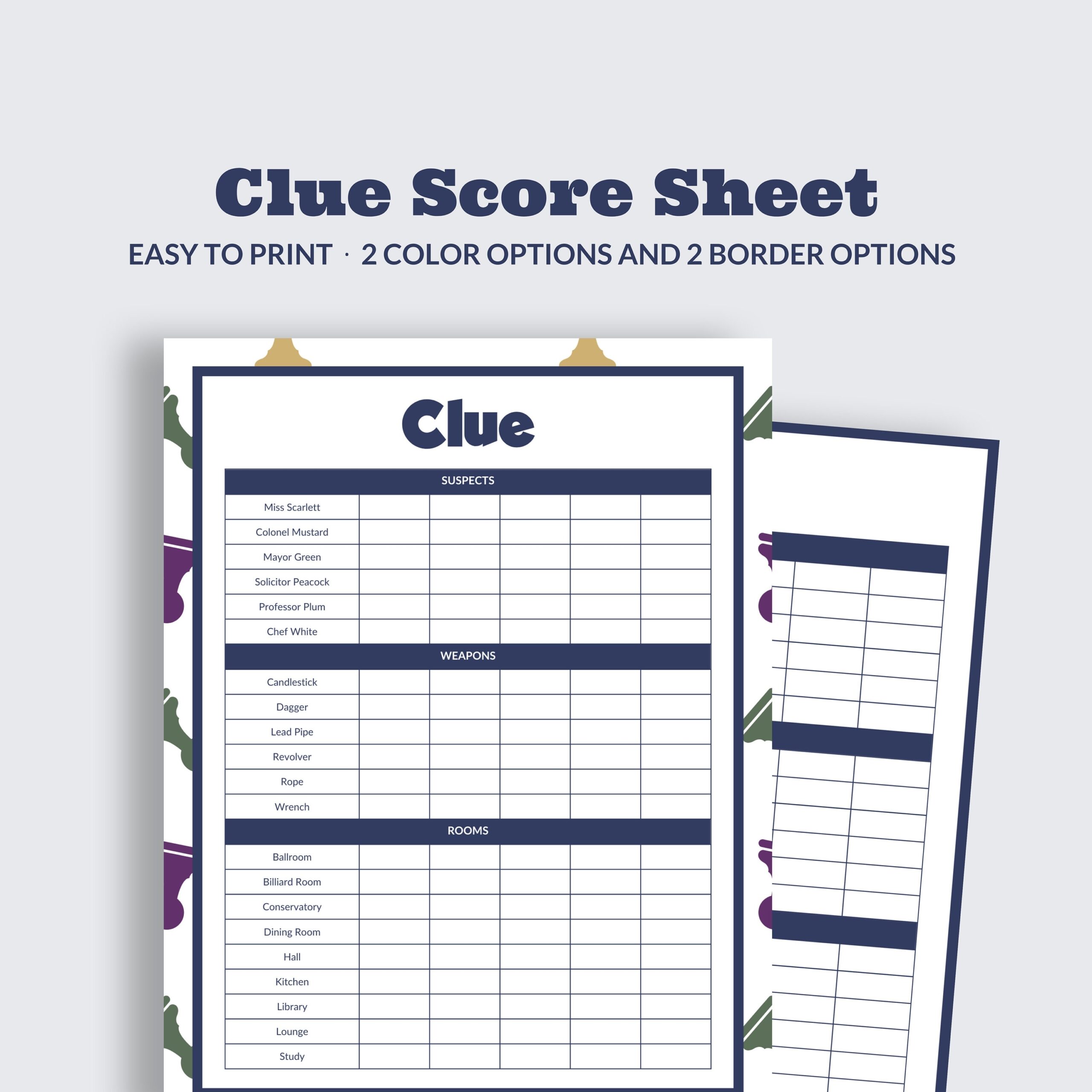 Clue Game Score Sheet Printable Score Sheet Clue Score Pad Digital Clue Scorekeeper Clue Score Pad Board Game Scoring Sheet Clue Game Etsy
