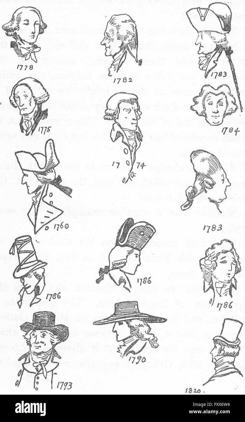 COSTUME 1774 1820 Mens Hairstyles Hats Vintage Print 1926 Stock Photo Alamy