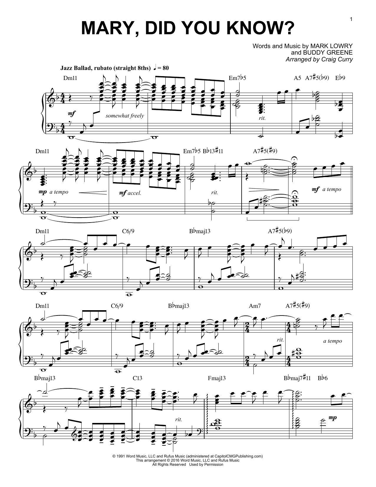 Download Craig Curry Mary Did You Know Sheet Music For Piano Solo Chords Lyrics PDF 176882