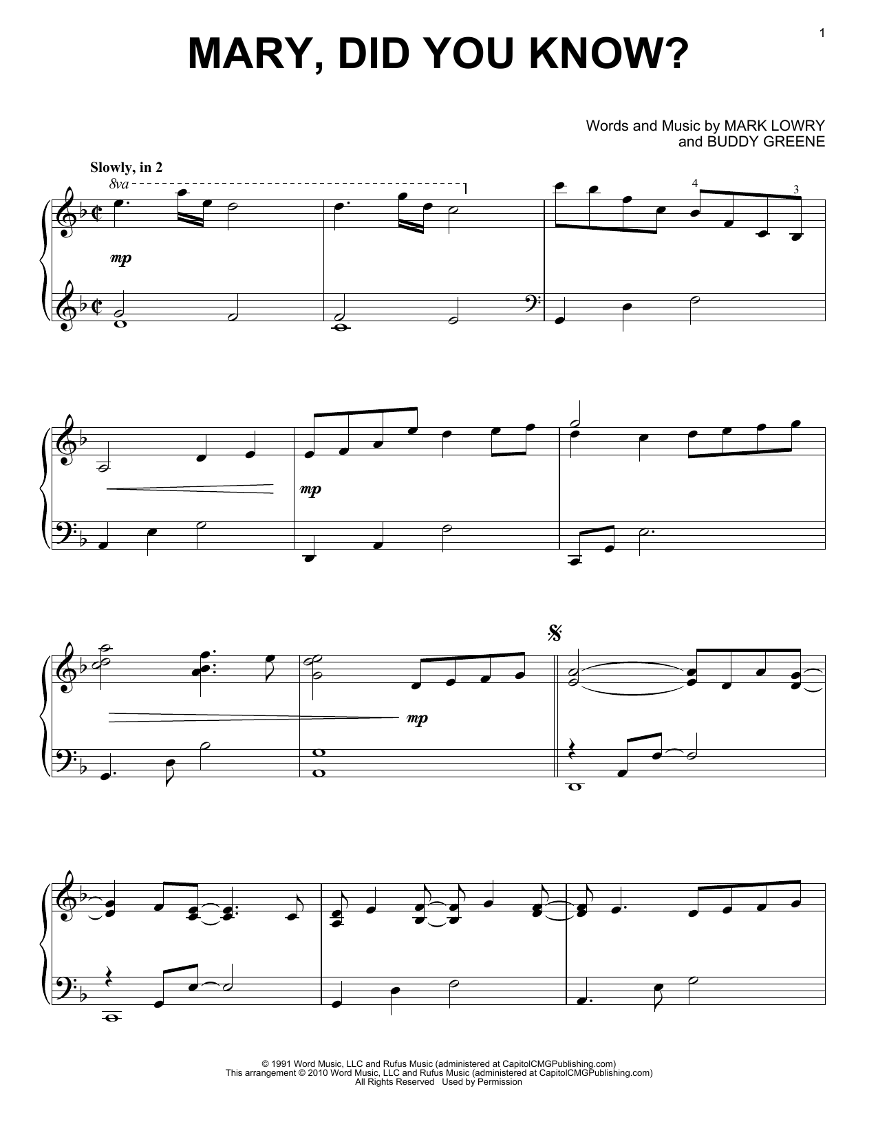 Printable Piano Version Of Mary Did You Know