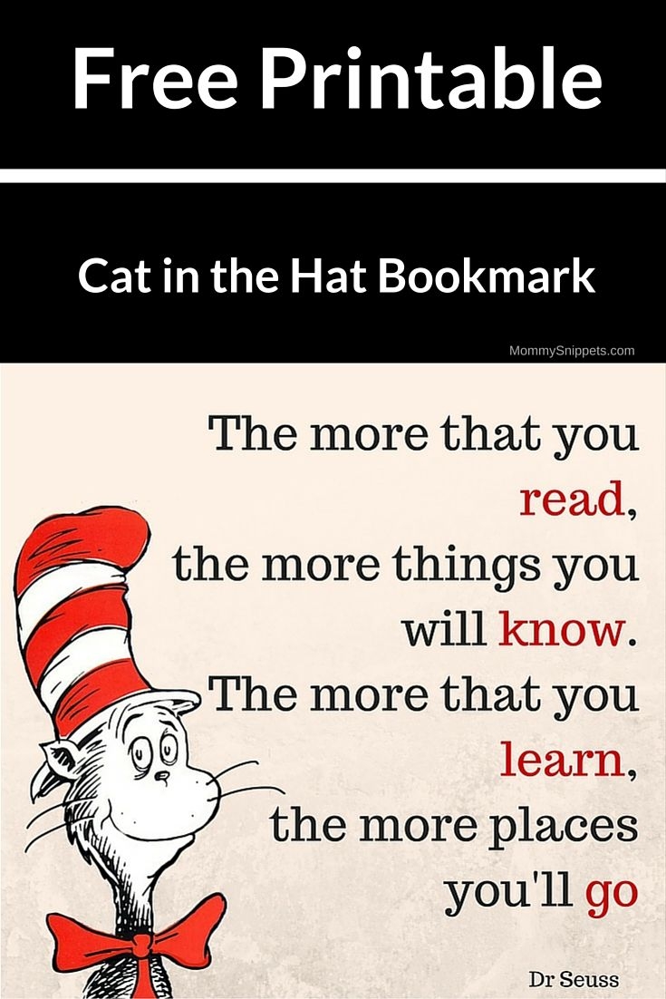 Download Your Free Printable Cat In The Hat Bookmark 
