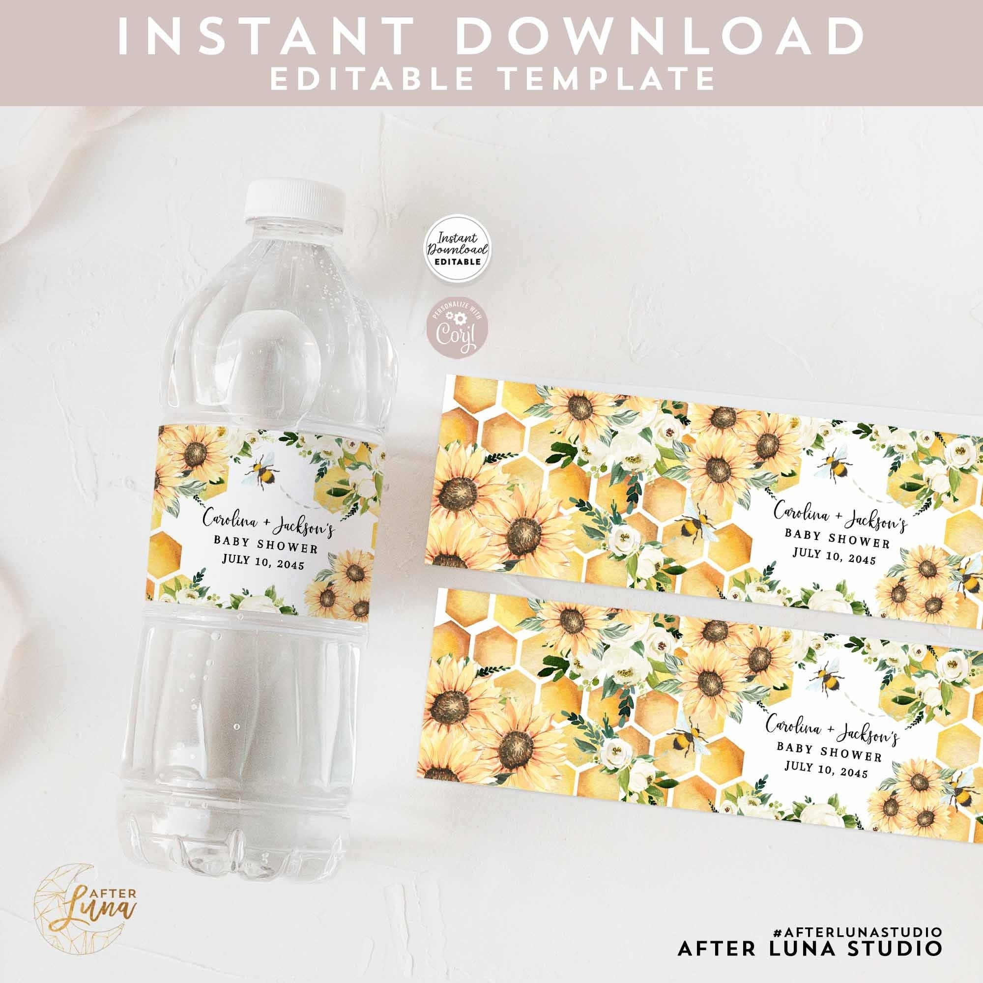 Editable Sunflower Bee Water Bottle Label Sweet As Can Bee Baby Shower Sprinkle Water Bottle Decor Label Printable Instant Download 846V1 Etsy