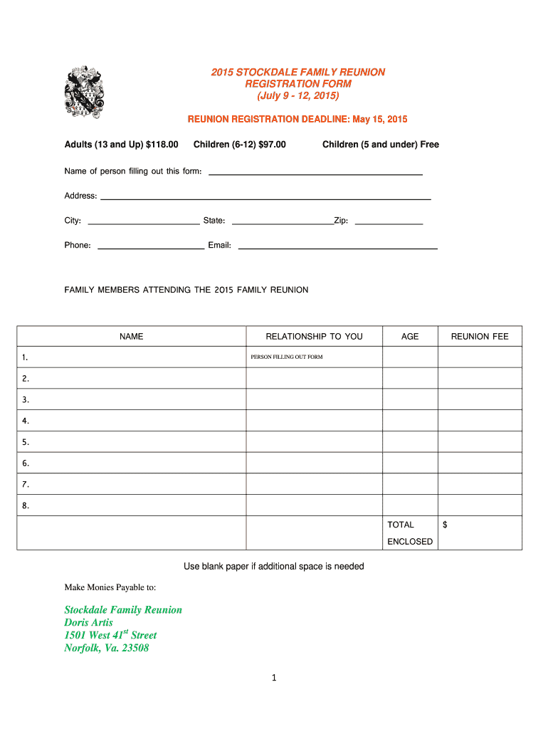 Family Reunion Registration Form Fill Out Sign Online DocHub