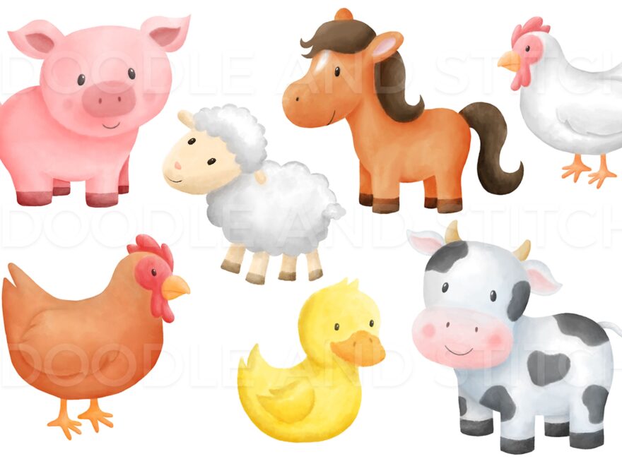 Farm Animal Watercolor Clipart By Doodle Art TheHungryJPEG