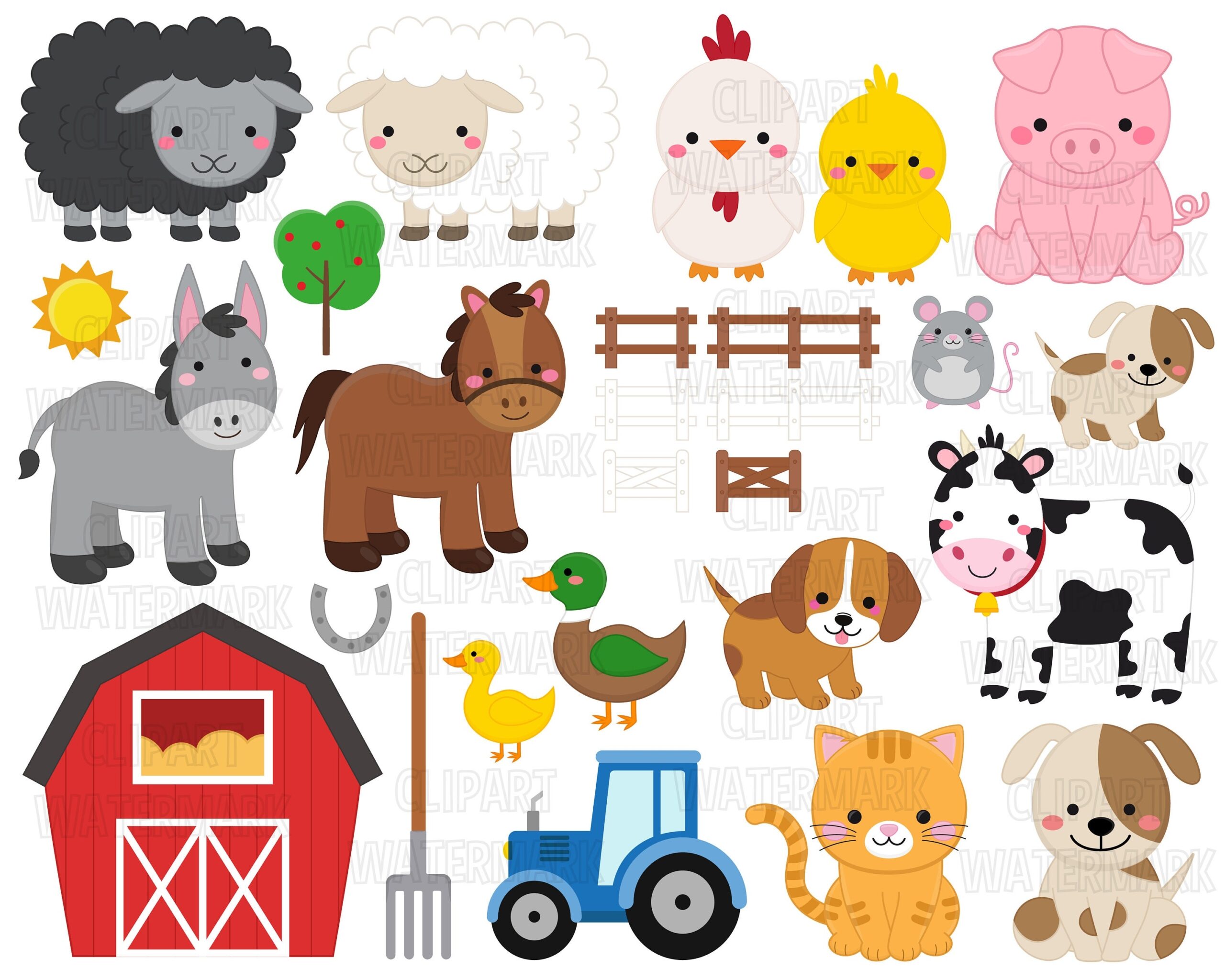 Farm Animals Clipart Cow Horse Chicken Duck Dog Cat Mouse Clipart Barn Clipart Sheep Tractor Svg Png Commercial Use Etsy Norway
