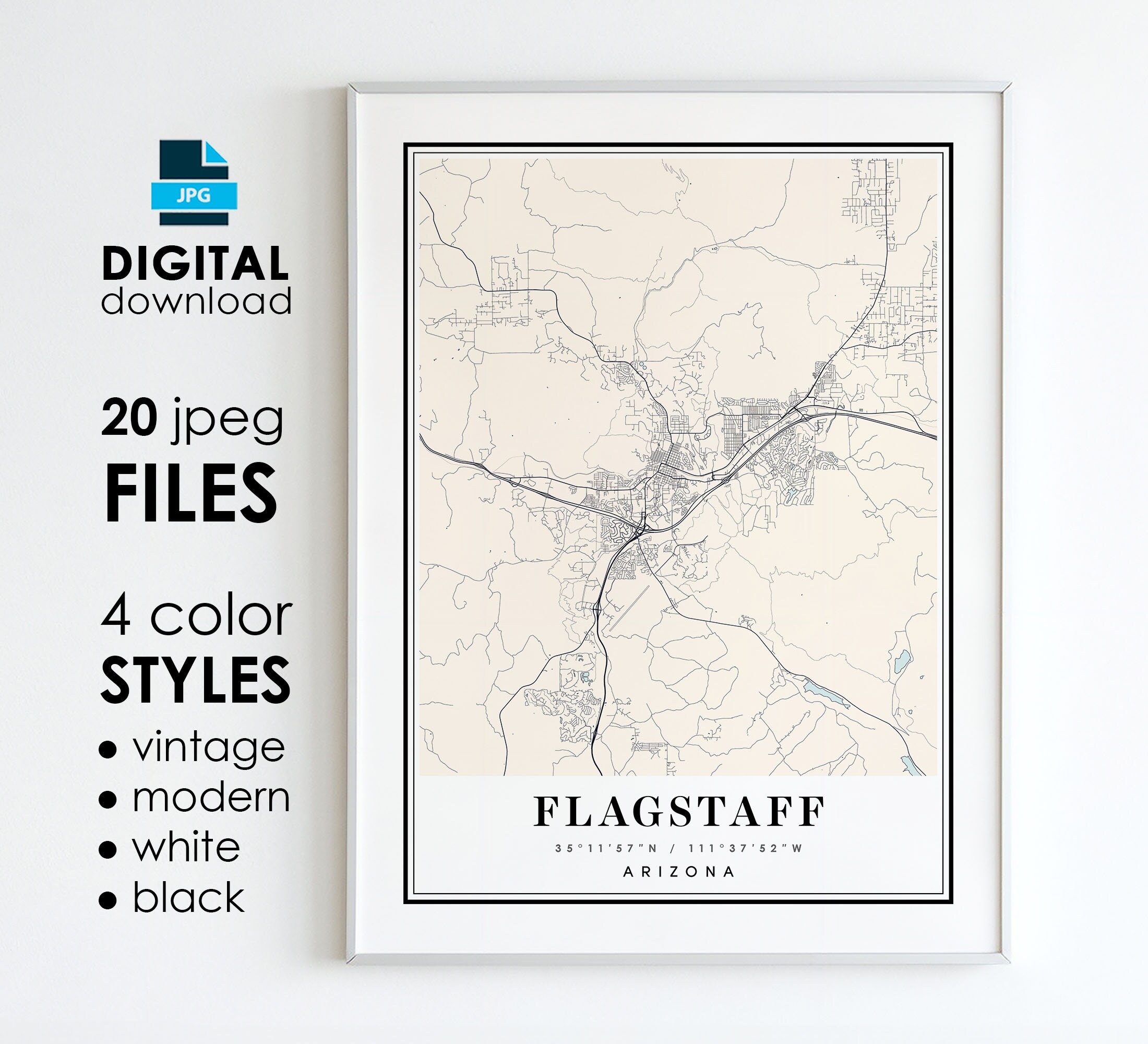 FLAGSTAFF AZ Map Printable Digital Art Flagstaff Arizona City Poster Map Digital Instant Download Etsy