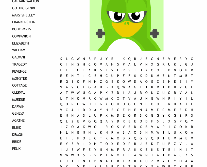 Frankenstein Word Search WordMint
