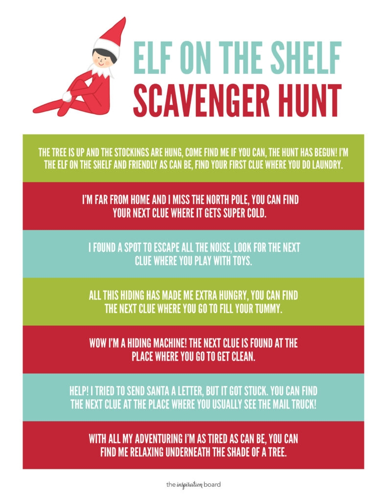FREE Elf On The Shelf Scavenger Hunt The Inspiration Board