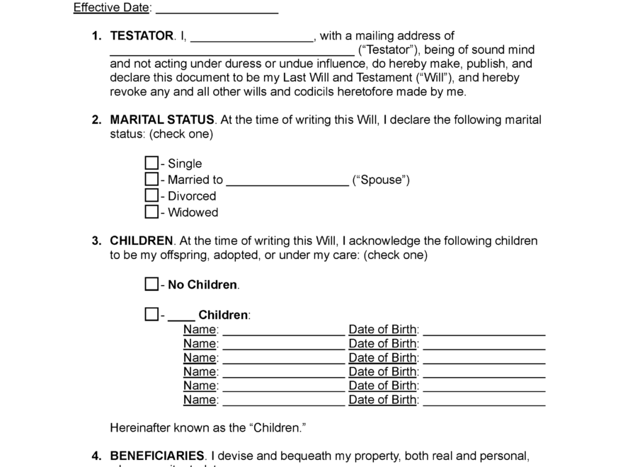 Free Illinois Last Will And Testament Template PDF Word