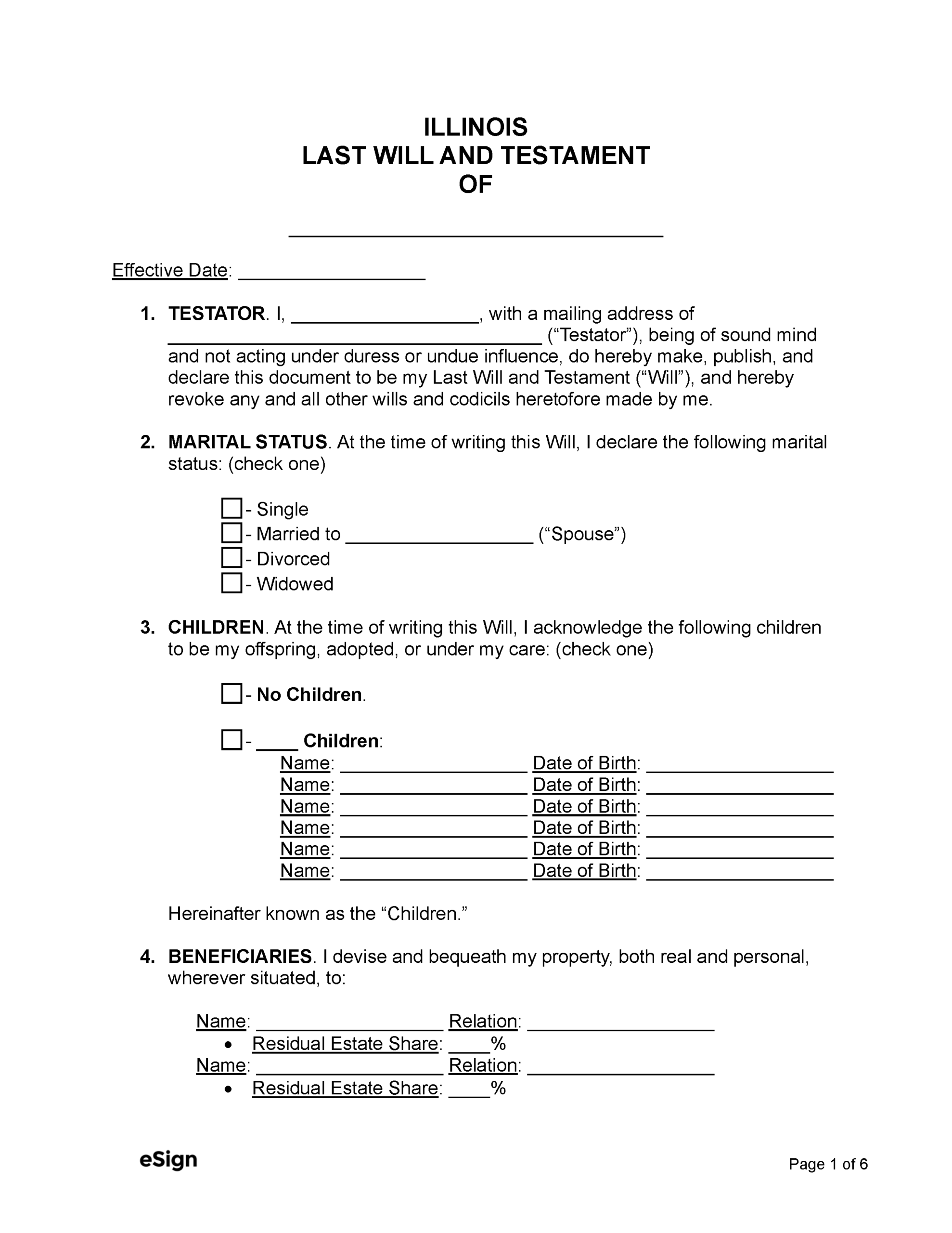 Free Illinois Last Will And Testament Template PDF Word