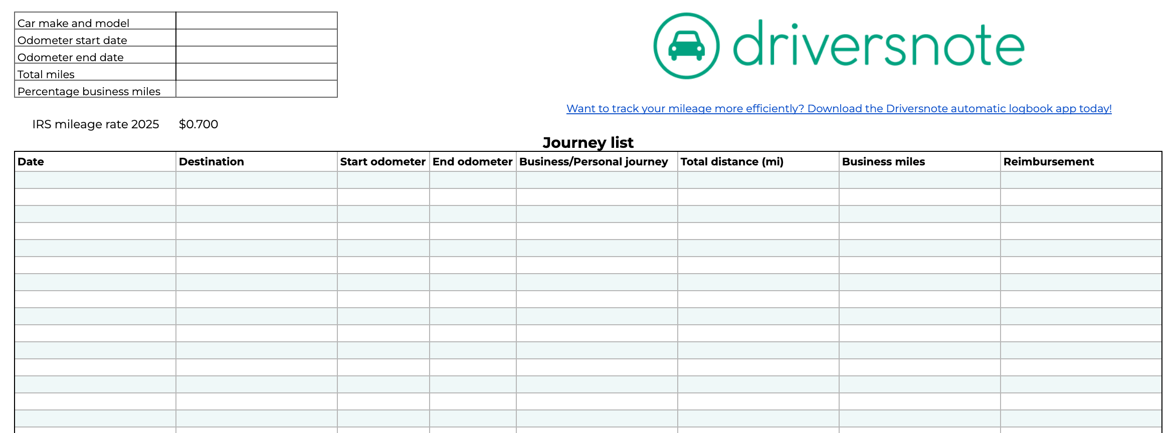 Free Mileage Log Template IRS Compliant Excel PDF