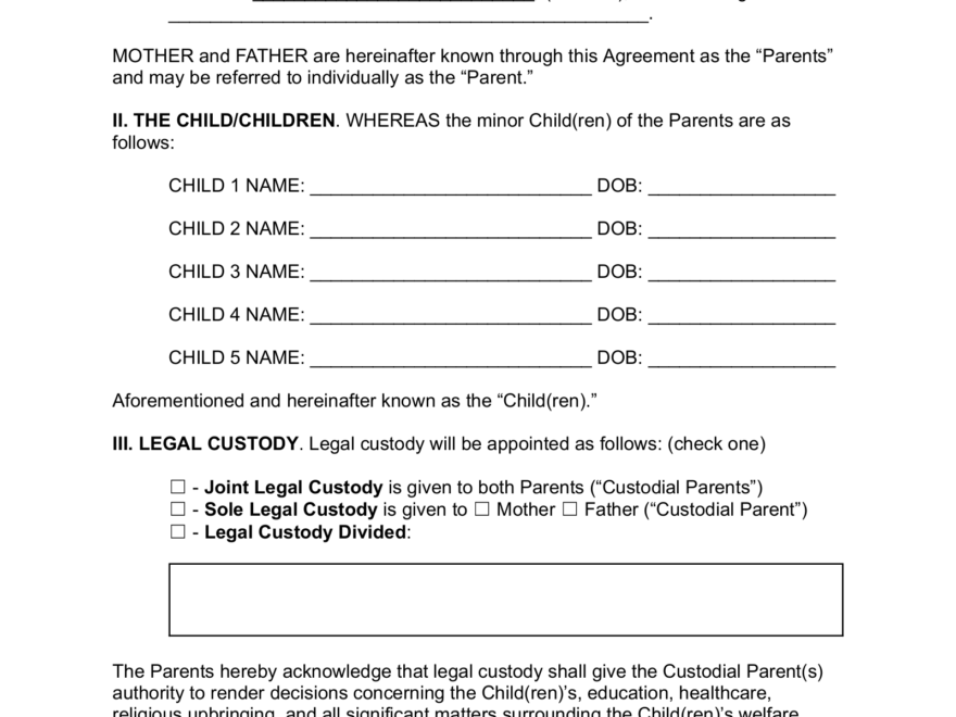 Free North Carolina Custody Parenting Plan PDF Word EForms