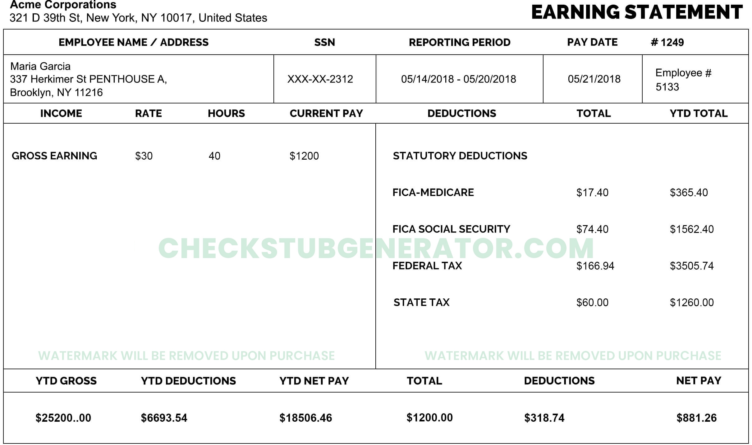 Free Printable Pay Stub Generator