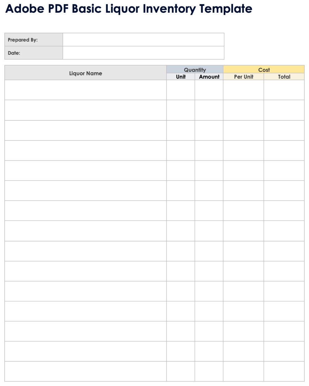 Free Printable Restaurant Inventory Sheets