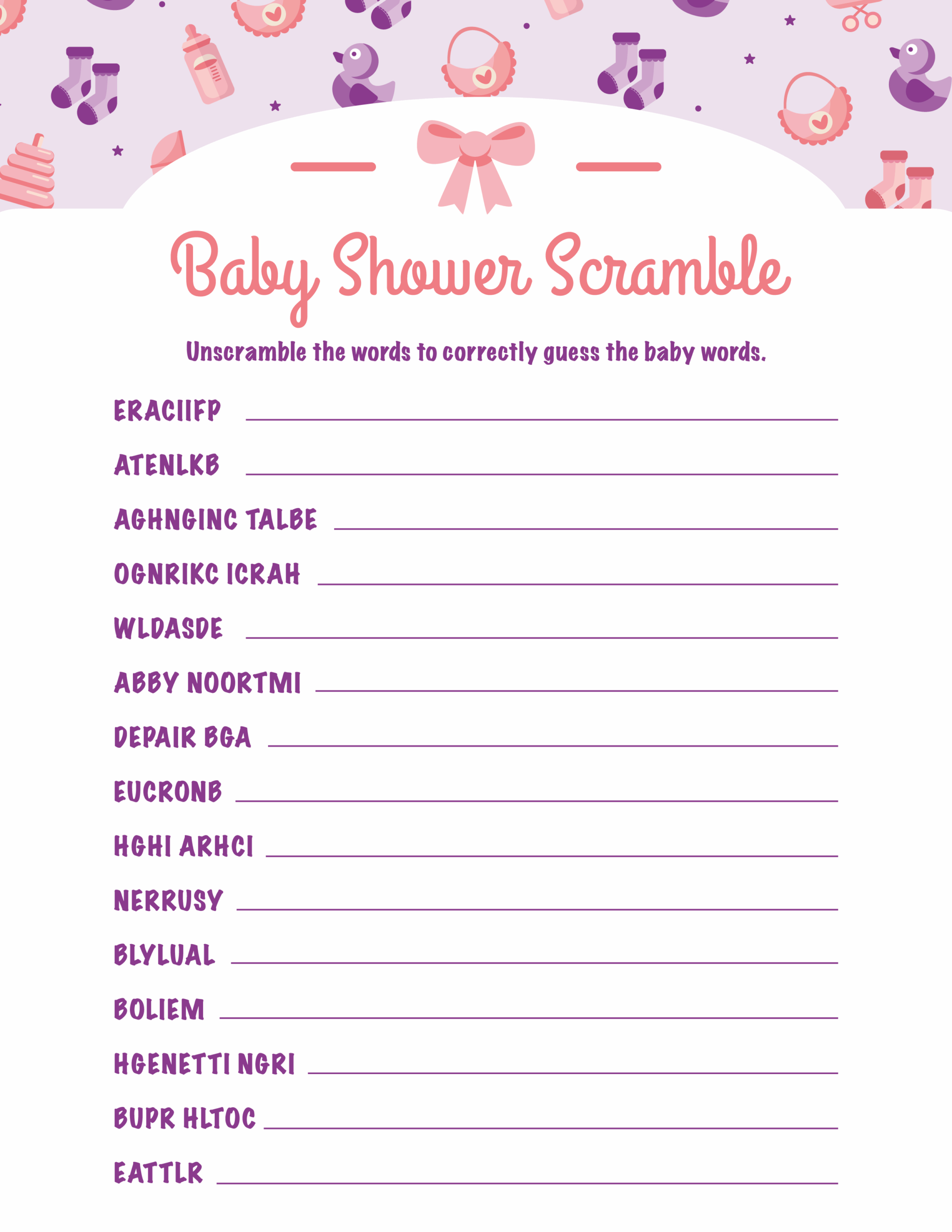 Free Printable Baby Shower Word Scramble Play Party Plan