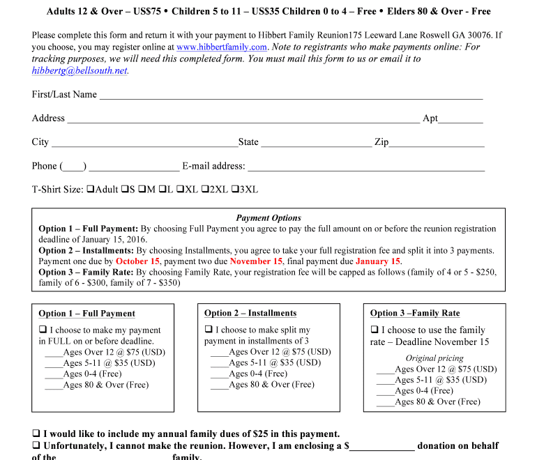 Free Printable Family Reunion Registration Form Template Word Fill Out Sign Online DocHub