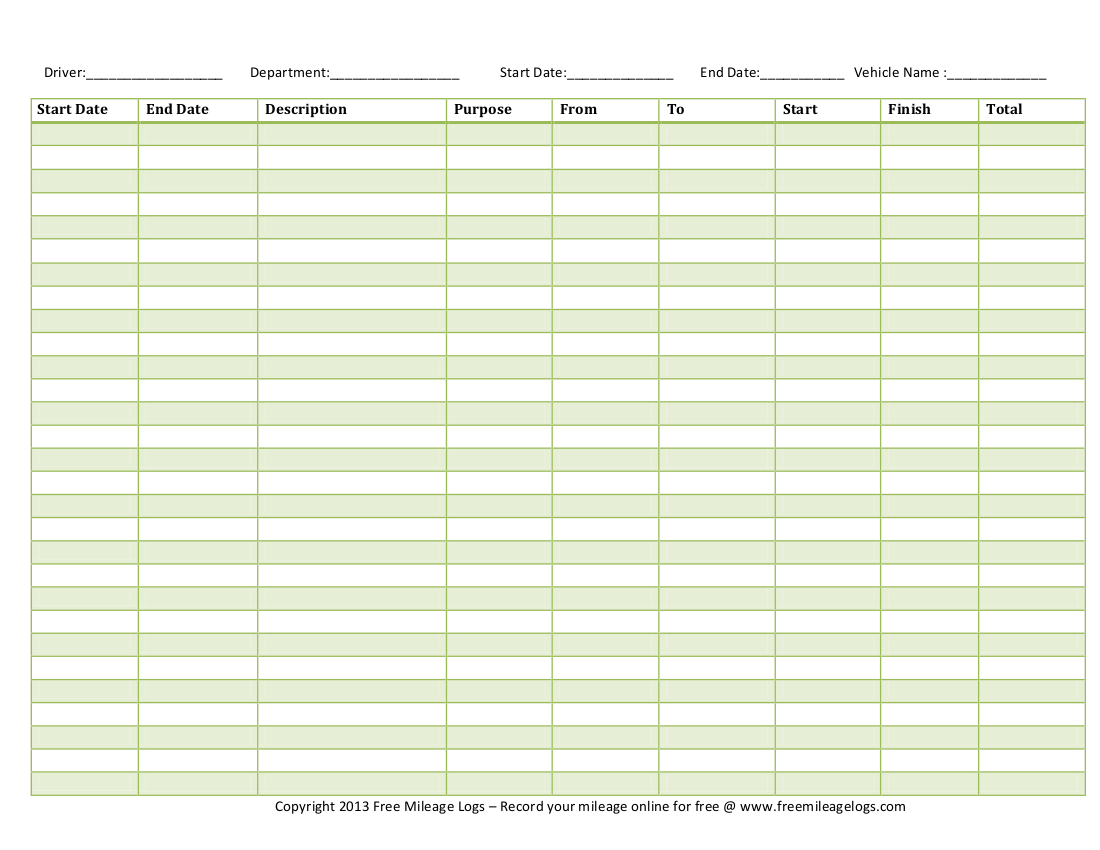 Mileage Log For Taxes Printable