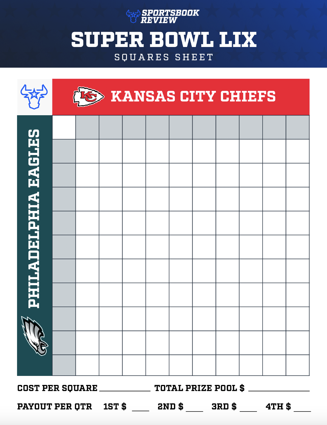 Free Printable Super Bowl Squares 2025 Best Numbers PDF