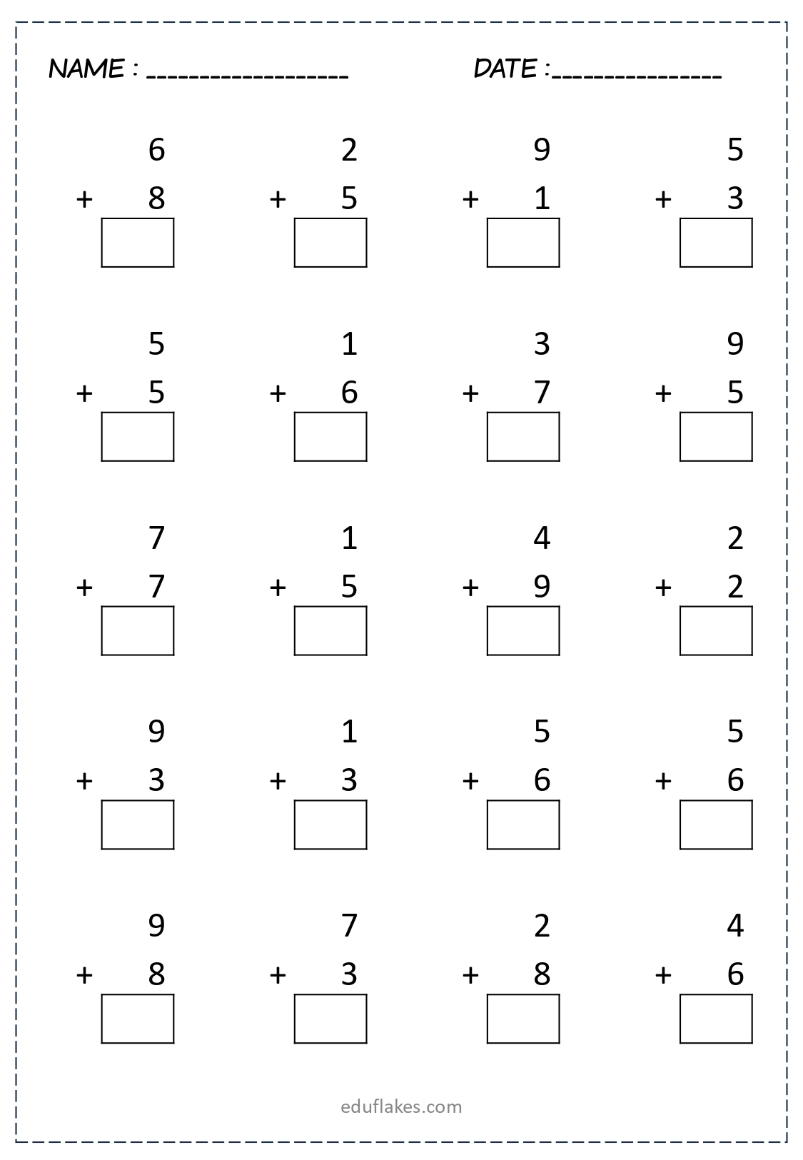 Free Printable 1 Digit Addition Worksheets